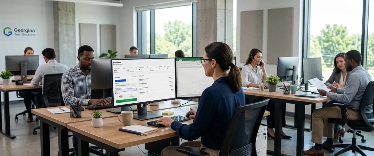 Construction team reviewing job hours on the BizyClock dashboard