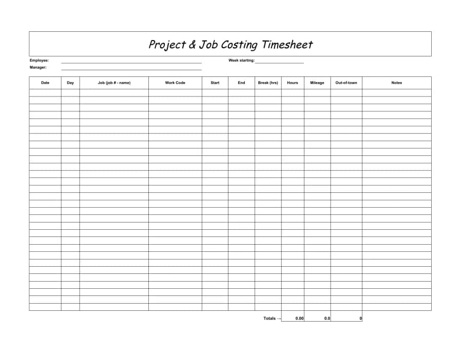 Preview of the BizyClock project & job costing timesheet template