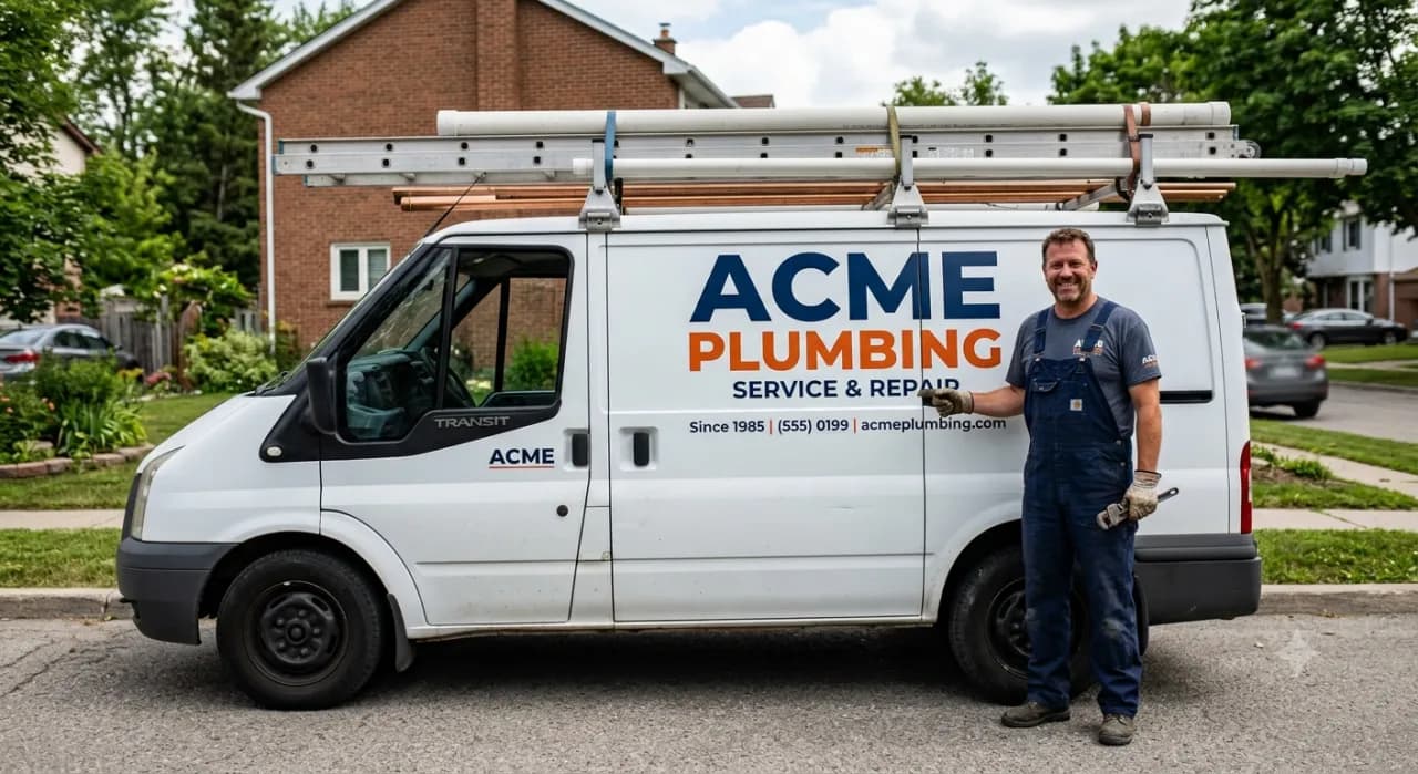 Plumber arriving on a job in a work van, ready to clock in with BizyClock