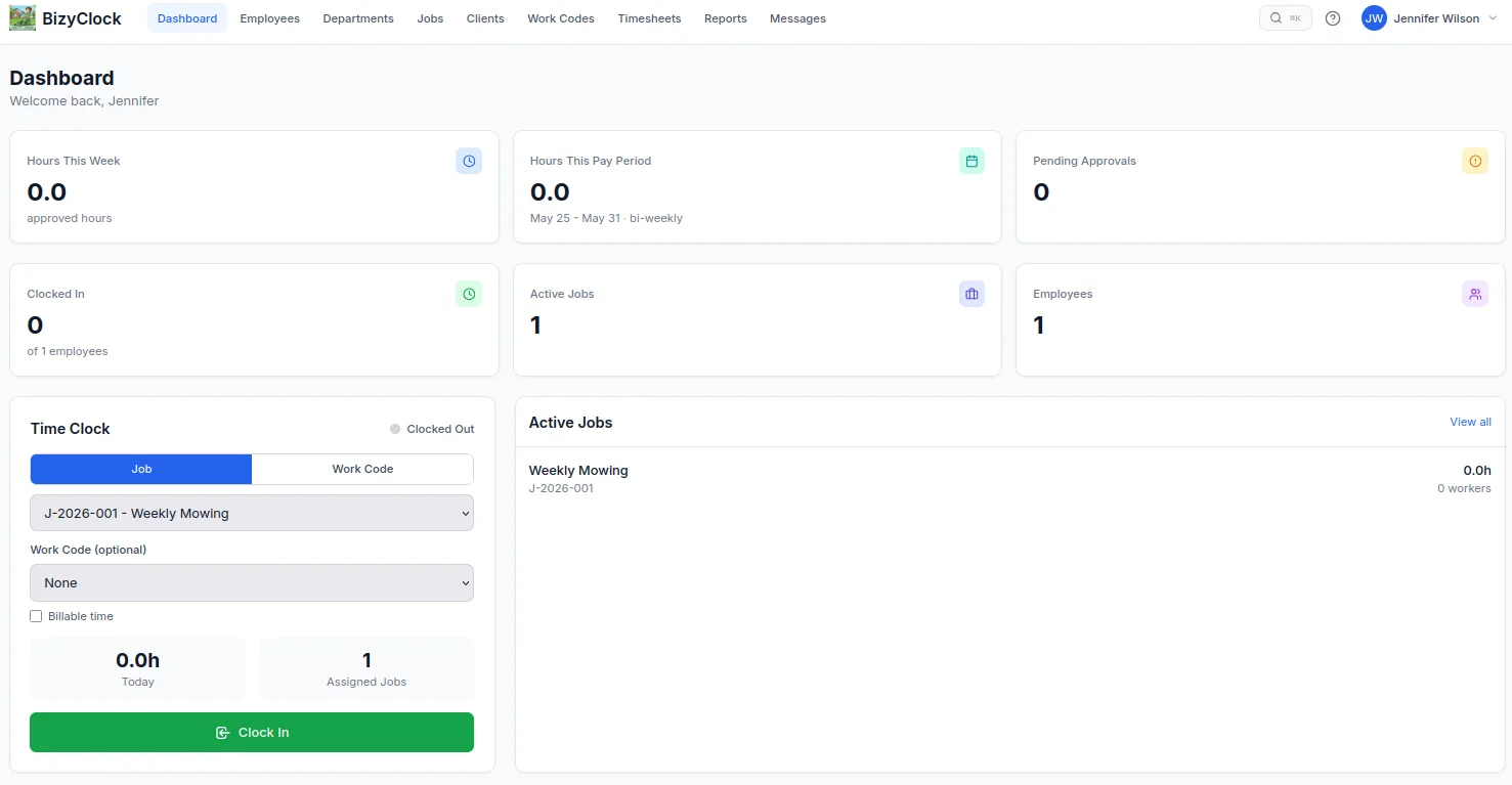 Bizy Clock Dashboard