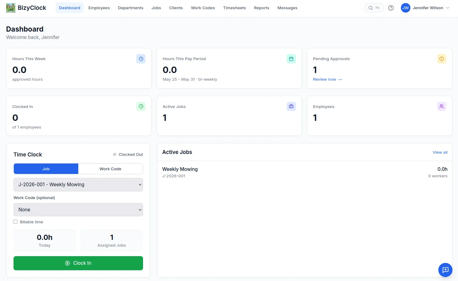 Bizy Clock Dashboard